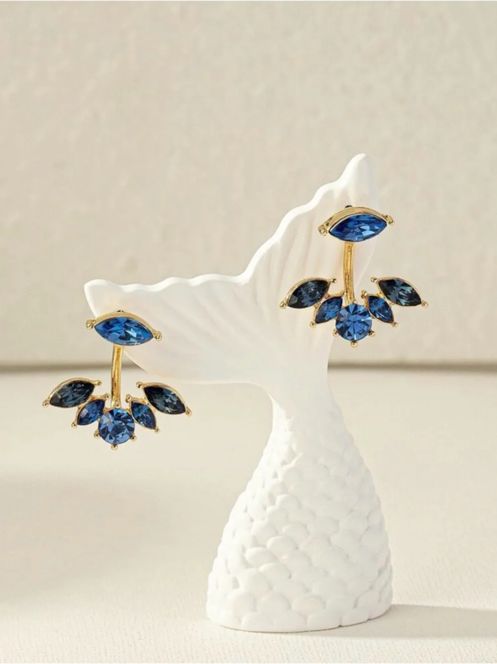 Blue Crystal Gold-Trim Stud Earrings